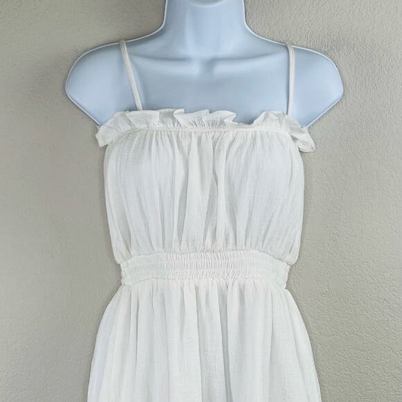 All in Favor White Cotton Gauze Square Neck Sleeveless Smocked Mini Dress XS/SM - Picture 5 of 12